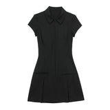 New Wide Pleated Lapel Short Fashionable Dress 8342303-Outfit