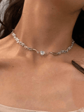 Angel Wing Rhinestone Heart Necklace-Outfit