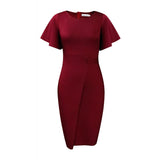 Fongt Leaves Sleeves Tight Banded Professional Solid Women's Dress African Large-Size Dress