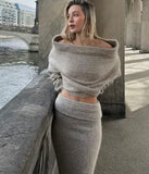Fongt The Autumn Of 2025, The New Fashion Knitted Shoulder Collar Skirt Two-Piece Jacket