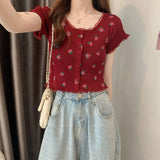 Sweet Embroidered Flower T-Shirt For Summer New Lace Splicing Short Cardigans In Repair Short-Sleeved