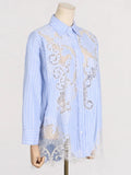 Fongt Spring New Fashion Temperament Lapel Lace Hollow Splicing Design Sense Loose Show Thin Long-Sleeved Shirt Female-Outfit