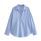 Fongt 2023 New Women's Long Sleeve Lapel Loose Striped Silk Shirt 4387036-Outfit