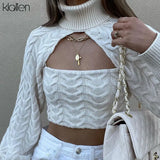 Autumn Long Sleeve Turtleneck Camisole and Pullover Two Piece Sweater For Women Solid Slim Stretch Wild Basic