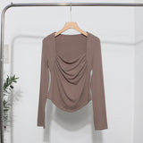 French Style Long-Sleeved T-Shirt Girl Autumn And Winter Collar Folded Folded Body Inside The Bottom Shirt Top