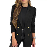 Fongt New Small Suit Coat Women's Solid Color Casual Long Sleeve Lapel Button Autumn Coat-Outfit