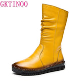 2021 Women's Boots Autumn Leather Handmade Retro Flat Boots Flat Shoes Genuine Leather Boots for