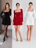 Fongt Women's Autumn And Winter New Diamond-Sleeved French Waist-Sleeved Velvet Mini Dress
