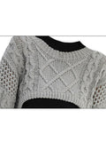 Autumn New Women Solid Color Pullover Sweater Hollow Out Knitted Long Sleeve Cropped Sweater Korean Style Casual