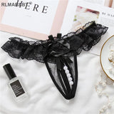 Women Pearl Crotch Open Lace Thong Slim Transparent Lingerie G-String Solid Color Girl Temptation Massage Underwear Panties 515