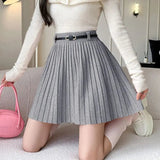 Pleated High Waist Belted Mini Skirt-Outfit