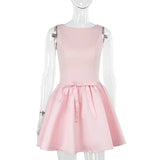 Solid Sleeveless Front Bow Mini Dress-Outfit