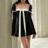 Black Stripe Long Sleeve Bow Mini Dress-Outfit