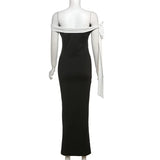 Black Off-Shoulder Tie Up Midi Dress-Outfit