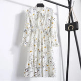 Floral Printed Chiffon Shirt Long Sleeve Bow Midi