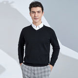 Fongt And Winter New Men's V Collar Loose Large Size Gentleman Sleeve Long Sleeve Sweater Middle-Aged Knit Chicken Heart Collar Bottom Shirt-Outfit