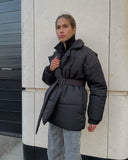Fongt Winter New Thickened Collared Waist Cotton Coat Thin Solid Cotton Coat Woman