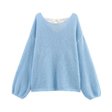 Fongt Homemade New Women's Classic Oceanic Back Buttered Knitted Shirt