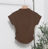 Real Shoot Half-High Collar Hottie Folded Slimmed Short T-Shirt Jacket Woman