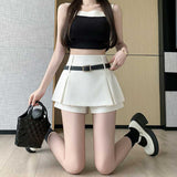 Fongt Half-Dress Girl Hottie Thin A-Word Short Skirt Summer New High-Waist College Style Pure Folding Skirt