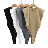 Fongt Angle Shoulder Pad Jumpsuit Summer New T-Shirt Solid Color Open Gear Tight Jumpsuit Female Ins Tide-Outfit