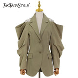 Solid Fold Pleated Women Coat Notched Long Sleeve Gathered Waist Cut Out Women's Blazer 2022 Fashion Clothing