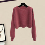 Winter Knitted 2 Piece Sets Women Long Sleeve Knitted Sweater And High Waist Mesh Long Skirts Sets For Women