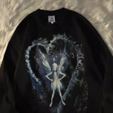 Gothic Emo Printed Oversize Black Hoodies Women Punk Harajuku Streetwear Hippie White Crewneck Sweatshirt Mall Goth