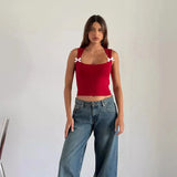 Fongt New Summer Y2K Fashion Bow Slim Short Style Sling Slim Vest