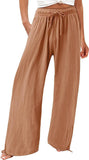 Casual Trousers Solid Color Lace Wide