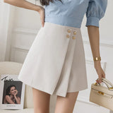 Fongt / Summer 2023 New Korean Version Of A-Line Skirt Pants Versatile Metal Button Wide-Leg Shorts-Outfit
