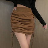2025 New Drawstring Short Skirt Female Version Of High-Rise Thin Hot Girl A-Shaped Skirt Small Knitted