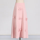 Fongt Sense A Word Skirt 2024 Summer New Fashion Three-Dimensional Flower Splicing High Waist Versatile Long Skirt Woman-Outfit