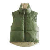 Women Fashion Thick Warm Coat Vintage Pockets Drawstring Wear Both Positive And Negative Sleeveless Cotton Vest