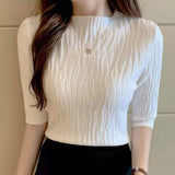 Summer Korean Fashion Solid Sweater Women Short Sleeve Tops 2023 Pull Femme Casual Slim Female Pullover Knitted