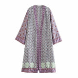 Women Fashion Printed Long Open Kimono Casual Long Sleeves Side Slits Chic Lady Oversized Robe Japanese Style Woman
