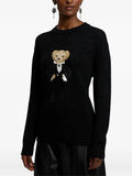 Fongt 2025 New Women's Bear Embroidered Cartoon Loose Version Of Heavy Industry Round-Neck Knitted Sweater