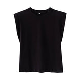 New Summer Women Tops shoulder pads Sleeveless tank 95% cotton pullover basic style Casual Femme T- shirts Ropa