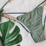 Fongt Bikini Swimsuit Female Ins Web Celebrity Wind Vacation Sexy Chain Tie Belt Gathered Split Body
