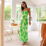 Fongt Wind 24 Years Fresh And Sweet Summer Floral Print Open Back Middle Long Dress 88242-Outfit