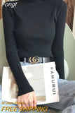 Half-Thigh Collar Sweater Women Korean Long Sleeve Slim Knitted Undershirt Fashion Elegant Casual Soft Basics