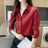 2022 Spring Women's Shirts Satin Blouse for Women Long Sleeve Shirt Silk White Shirt OL Woman Solid Blouses Pullover Ladies