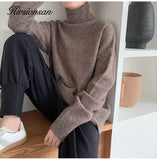 Turtle Neck Basic Cashmere Sweater Women Elegant Thick Warm Female Knitted Pullovers Loose Casual Knitwear