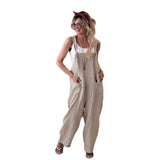 Rompers Casual Loose Jumpsuits Baggy Overalls With Pockets Solid Sleeveles Straps Bandage Harem Pants Basic Outfit