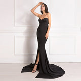 Slit Bare Shoulder Red Night Gown Party