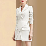 TWOTWINSTYLE Casual Khaki Two Piece Set Women Notched Long Sleeve Blazer High Waist Irregular Mini Skirt Women's Suit 2022