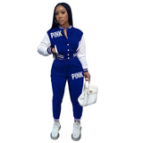 Pink Printed Baseball Coat Pants Two Piece Sets Spring Fall Outfits Womens Track Suits Casual Fashion Streetwear