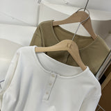 Velvet White Long-Sleeved T-Shirt Women's Autumn And Winter Button Blouse Design Underwear Underwear Foreign Style Sanded
