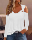 Hot Style Autumn Simple Metal Button V-Neck Shirt Shirt Women's Round Collar-Outfit