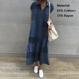 Elegant Summer Long Shirt Dress Women Lapel Neck Short Sleeve Solid Loose Work Sundress Robe Femme Maxi